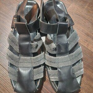 Bacco Bucci Men's 13 Black Leather Slip-On Round Toe Fisherman Slingback Sandal
